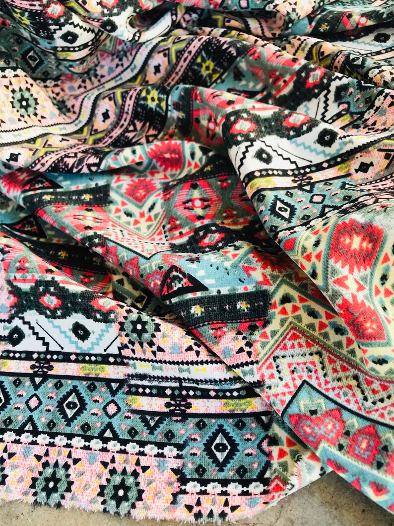 BOHO TRIBAL FABRIC by the yard/Wool peach fabric Teal coral Etsy