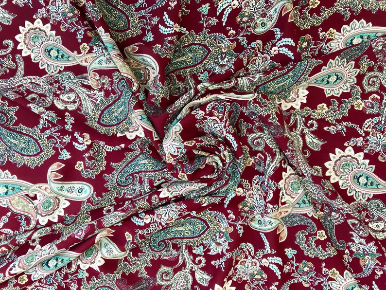 Wooldobby Fabric By The Yard Birgundy Paisley Print Dress Etsy