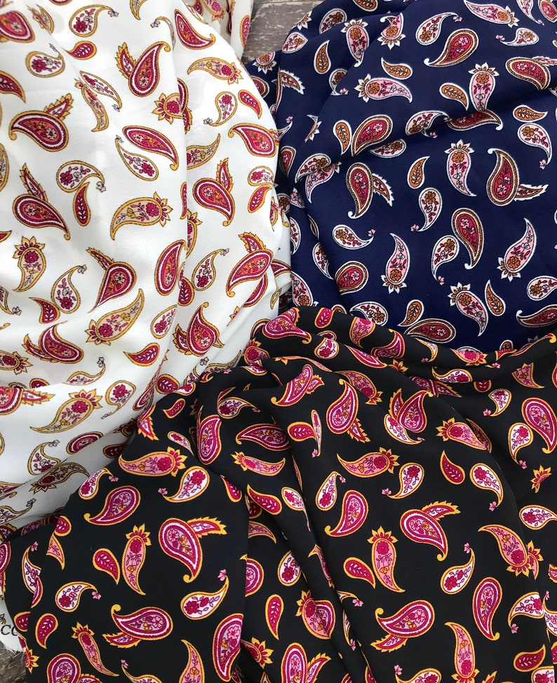 PAISLEY WOOLDOBBY FABRIC by the yard/ Dainty paisley in navy Etsy