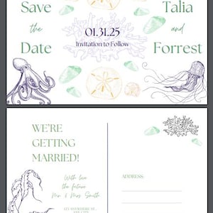 Cartão postal Save the Date - tema Oceano, Praia