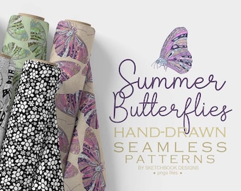 Summer Butterflies Digital Seamless Pattern Set, Instant Download, Butterfly Digital Patterns, Butterfly Printable Scrapbook Paper