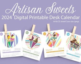 2024 Artisan sweets Digital Calendar - 12 Month Printable Calendar 2024 instant download, A4 And A5 Digital Wall And Desk Calendar