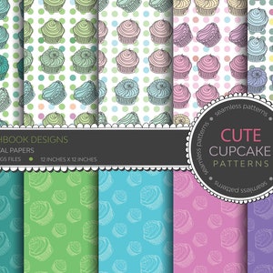 Digital papers - Cute Cupcake Seamless Patterns - DIY Printables - Retro Food Patterns