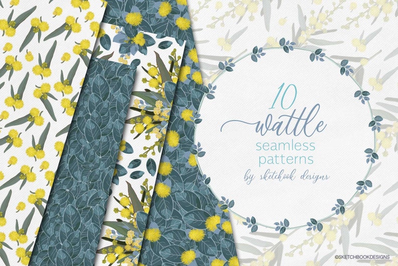 Wattle Pattern Raymond Wattle Floral Digital Seamless Patterns Paper Pack - Etsy