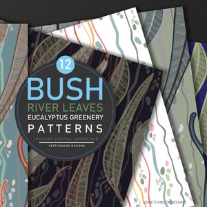 Bush River Leaves Eucalyptus Digital Seamless Pattern Set Instant Download Australian Native Flower patterns printables, Digital Greenery image 5