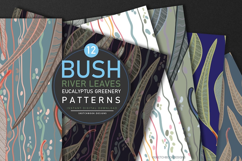 Bush River Leaves Eucalyptus Digital Seamless Pattern Set Instant Download Australian Native Flower patterns printables, Digital Greenery image 5