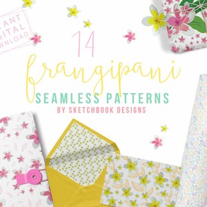 Yellow & Pink Frangipani Summer Digital Seamless Patterns