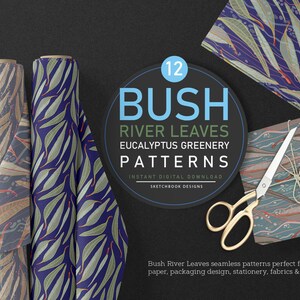 Bush River Leaves Eucalyptus Digital Seamless Pattern Set Instant Download Australian Native Flower patterns printables, Digital Greenery image 8