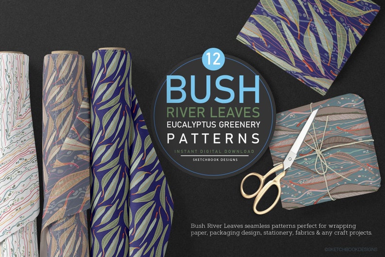 Bush River Leaves Eucalyptus Digital Seamless Pattern Set Instant Download Australian Native Flower patterns printables, Digital Greenery image 8