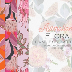 Australian Flora Seamless Patterns, Aussie Digital Paper Instant Download - Australian Native Flower Patterns, Printables, Digital Greenery