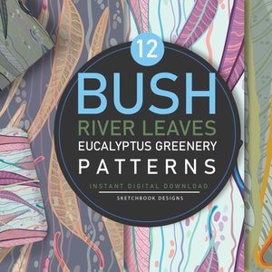 Bush River Leaves Eucalyptus Digital Seamless Pattern Set Instant Download Australian Native Flower patterns printables, Digital Greenery image 1