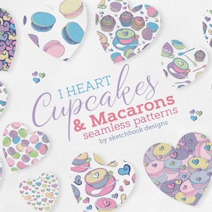 Cupcakes & Macarons Digital Seamless Pattern Set Instant Download