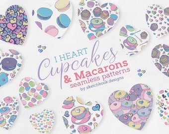 Cupcakes - Macarons Digital Seamless Pattern Set Téléchargement instantané
