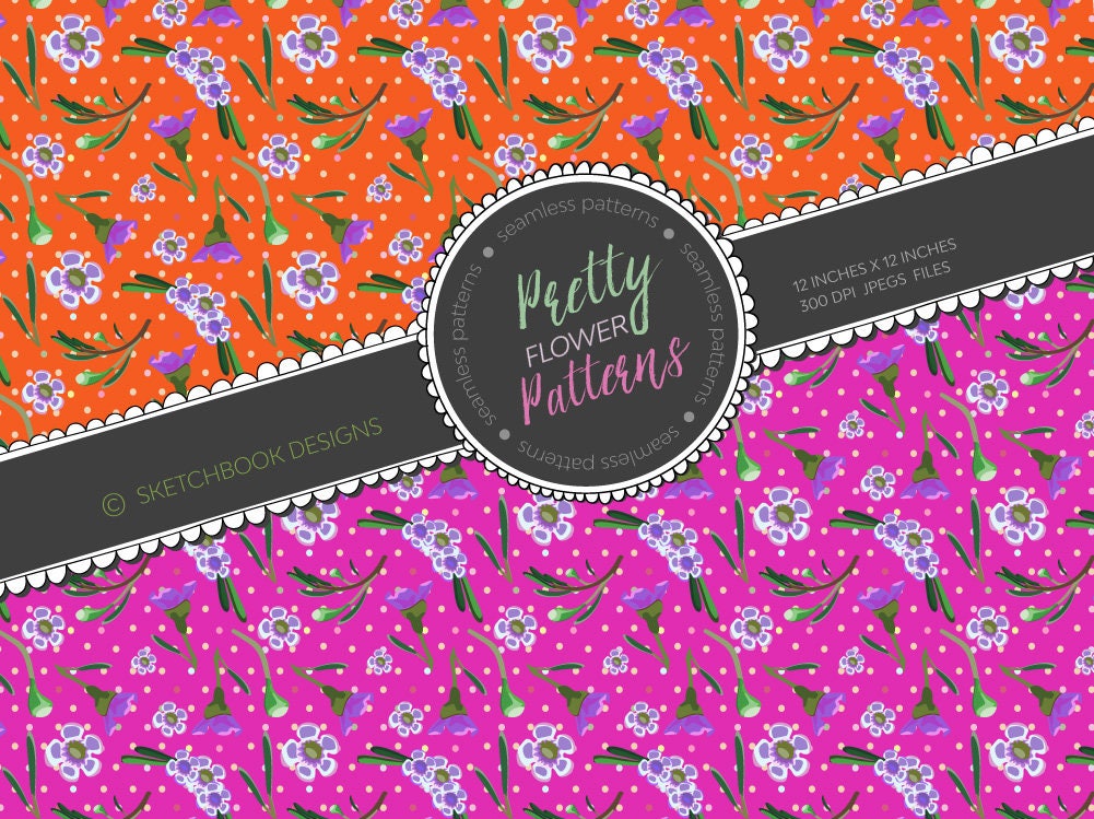 Digital Papers - Pretty Retro Flowers Seamless Patterns - DIY ...