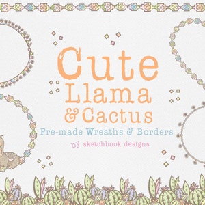 Lama en Cactus Krans en Grenzen Clipart Set