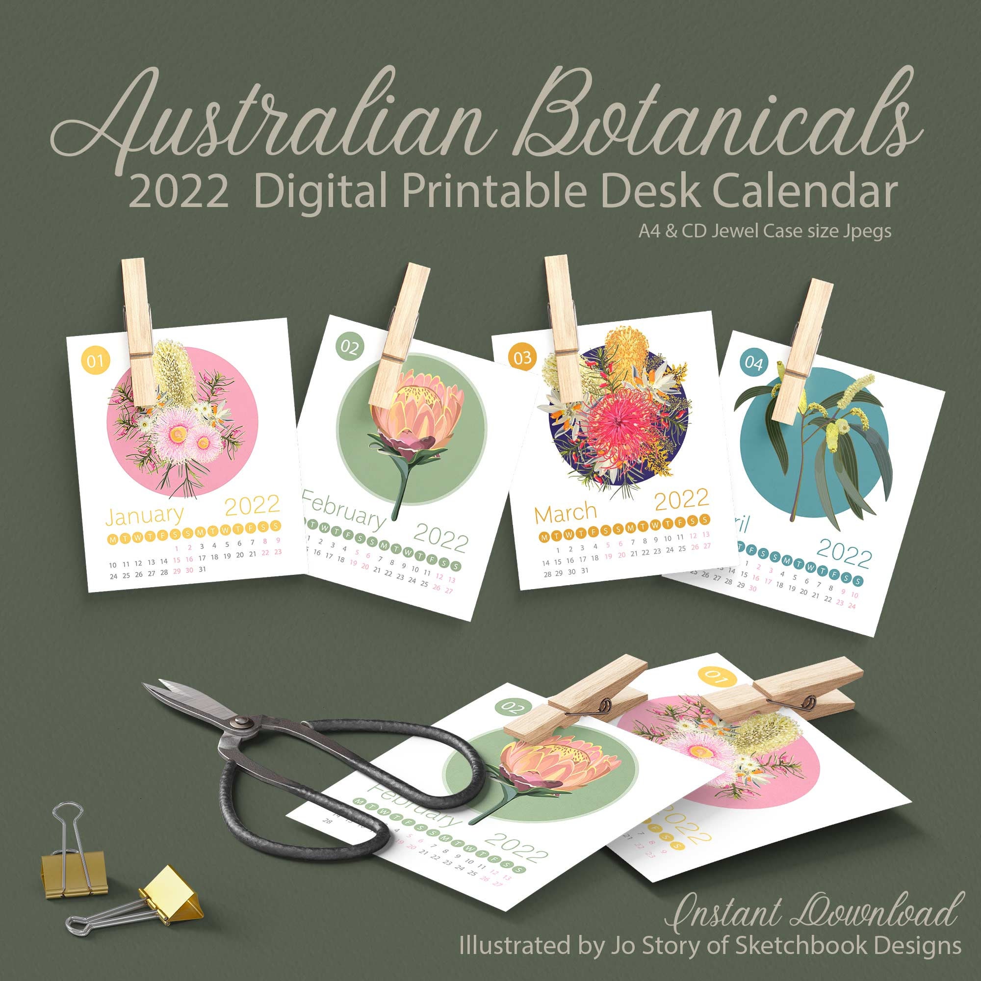 2022 australian botanical digital calendar 12 month etsy