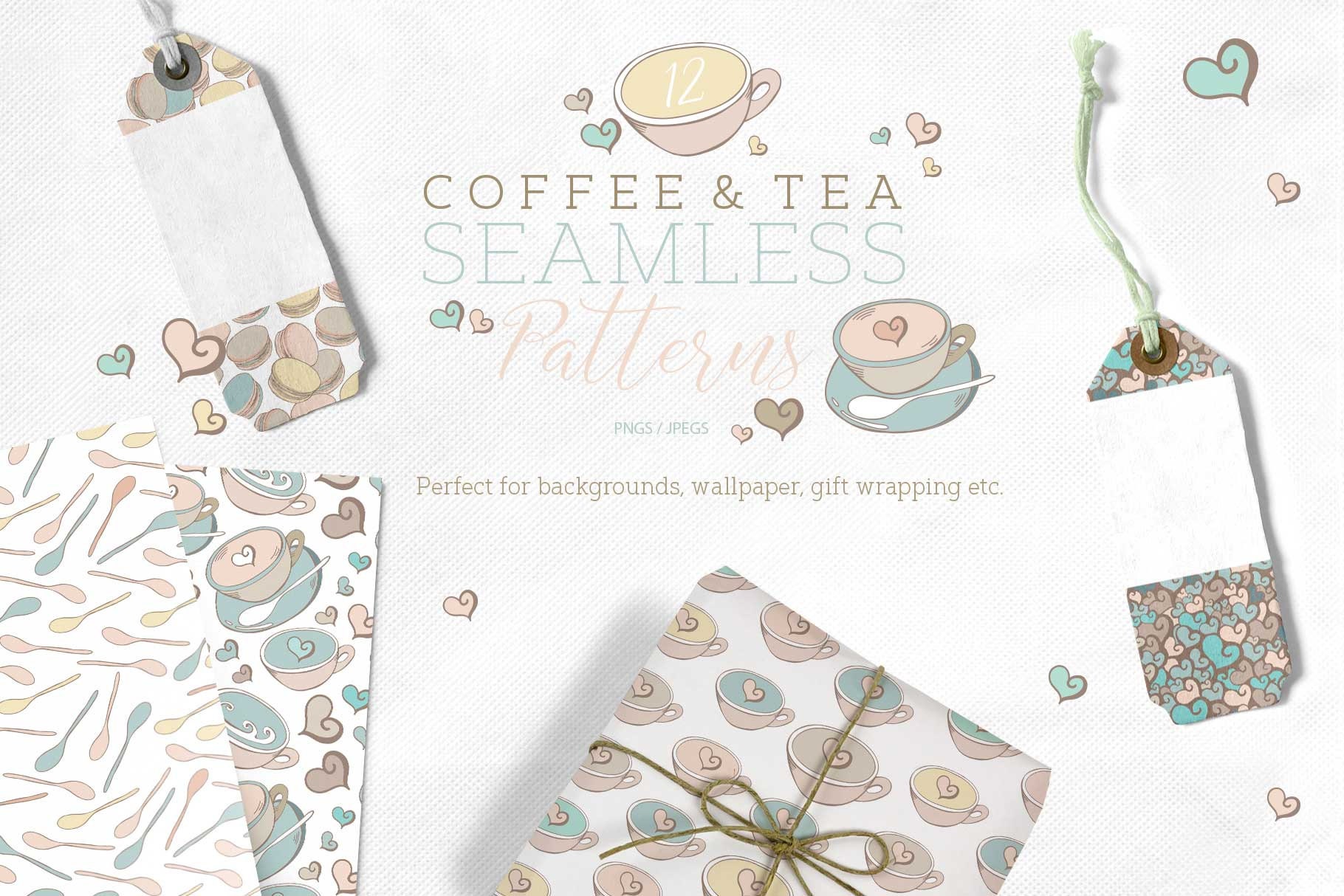 Cute Retro Coffee and Tea, Seamless paper, Seamless background, Digital  pattern