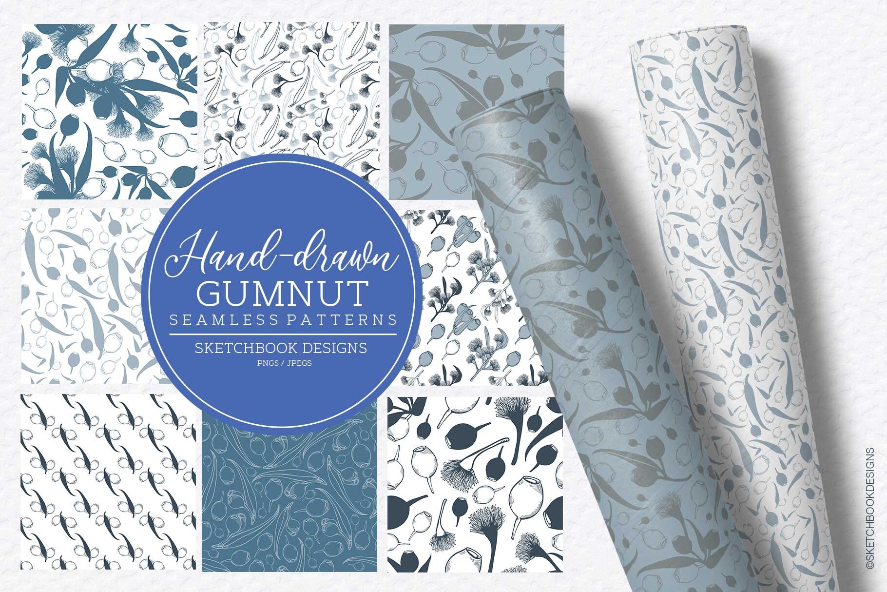 Hand Drawn Eucalyptus Gumnut Digital Seamless Pattern Set - Etsy Australia