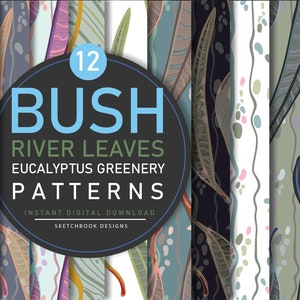 Bush River Leaves Eucalyptus Digital Seamless Pattern Set Instant Download Australian Native Flower patterns printables, Digital Greenery image 2