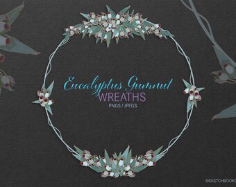 Gumnut and Eucalyptus Clipart Wreaths