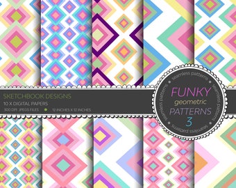 Geometric Seamless Patterns No.3 - Pattern Printables, Instant Download, Retro Patterns, DIY Printables