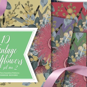 Australian Vintage Wildflower Seamless Digital Patterns - Set No. 2