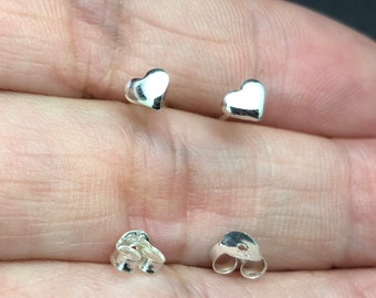 Heart - Sterling Silver Stud Earrings, Heart Ear Studs, earring, stud, post, helix, tragus, cartilage stud