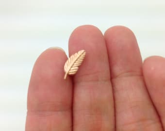 Rose Gold - feather Stud Earrings, feather cartilage stud - Tiny Leaf Studs - leaf post earring