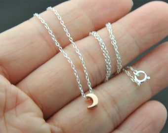 Rose Gold plated over sterling silver moon - Dainty All Sterling Silver Crescent moon Necklace -  tiny moon necklace