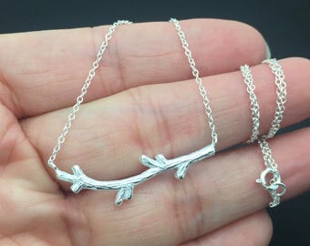 All Sterling Silver Necklace, Branch Necklace, Lariat Style, modern necklace, classic necklace, silver necklace