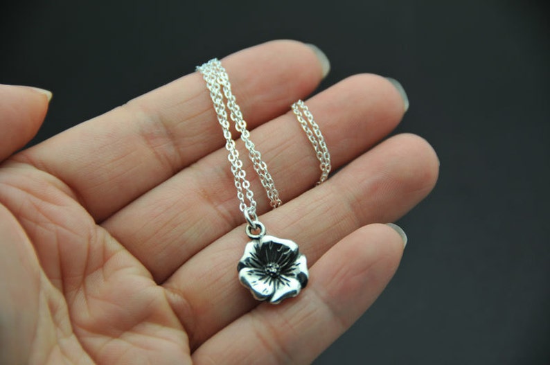Sterling Silver Oxidized Beaded Baroque Flower Pendant Necklace 18