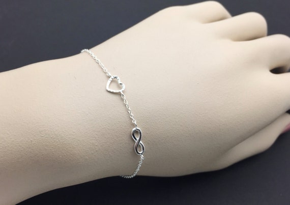 Dainty All Sterling Silver Heart Infinity Bracelet Love Bracelet