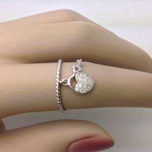 Heart Lock and Key Charm ring - Sterling silver heart ring 925 Sterling silver ring silver stacking ring fashion tiny heart ring
