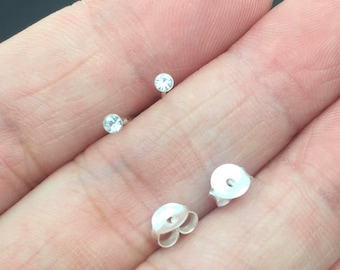 Tiny Sterling Silver 2mm round CZ Studs Earrings, Cartilage Earring, Dainty Earrings, Everyday jewelry