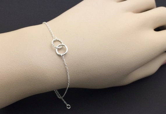 Dainty All Sterling Silver Sterling Silver Double circle bracelet,Eternity  love circle,Best Friend gift,Wedding jewelry,Bridesmaid gifts