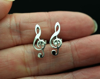 Treble Clefs Stud Earrings,  Music Note Post Earrings, Sterling Silver Stud Earrings,Music Note Stud Earrings - Treble Clef - Music Jewelry