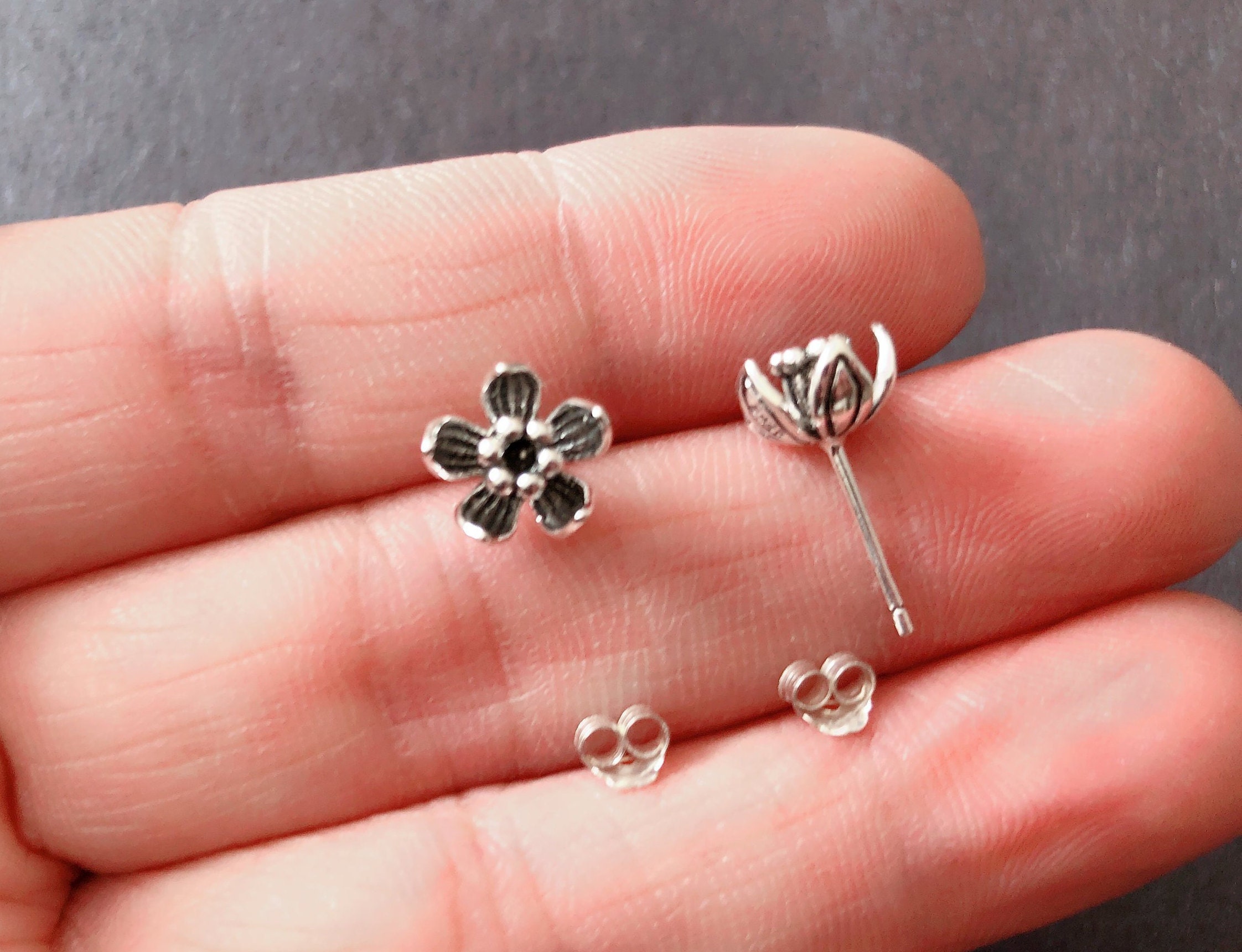 CZ Cherry Blossom Studs Tiny Floral Petite Flower Petal Star Earrings –  Doviana