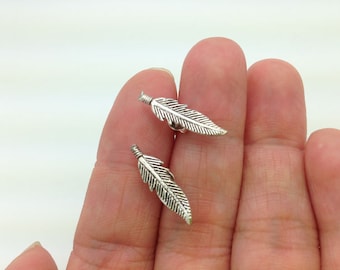 Oxidized 925 Sterling Silver feather Stud Earrings, feather cartilage stud, feather post, feather stud, Leaf Studs - leaf post earring