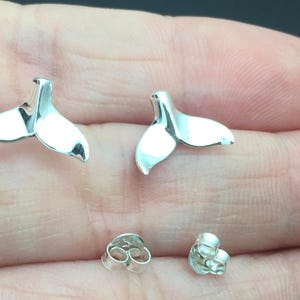 925 Sterling Silver fish studs Earrings, Tiny Sterling Silver Whale Tail Stud Earrings, Nautical Ocean Jewelry, Small Whale Studs image 2