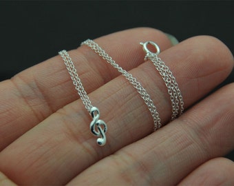 All Sterling Silver necklace, very tiny Music Note Charm  Necklace -  Sterling silver music note Necklace