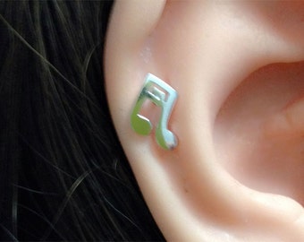 Music Note Stud Earrings,  Music Note Post Earrings, sixteenth note stud, cartilage, Music Note Stud Earrings - Treble Clef - Music Jewelry