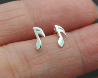 Pendientes de botón de plata de ley, dieciséis notas, pendientes de botón con nota musical, corchea musical - Clave de sol - Joyería musical