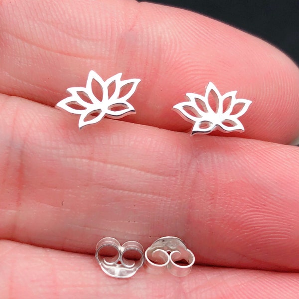 Sterling Silver Lotus  Flower Stud Earrings, spring stud, lotus stud earrings, sterling silver studs, small flower earrings