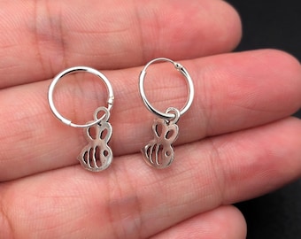 Sterling Silver bee hoop Earrings, bumble bee,  Cartilage Earring, bee Tragus earring, cartilage hoop, Helix earring