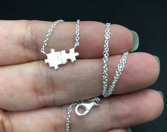 Sterling Silver Jigsaw Charm Necklace - Puzzle Pieces Necklace - Jigsaw Pendant