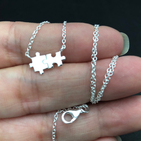 Sterling Silver Jigsaw Charm Necklace - Puzzle Pieces Necklace - Jigsaw Pendant