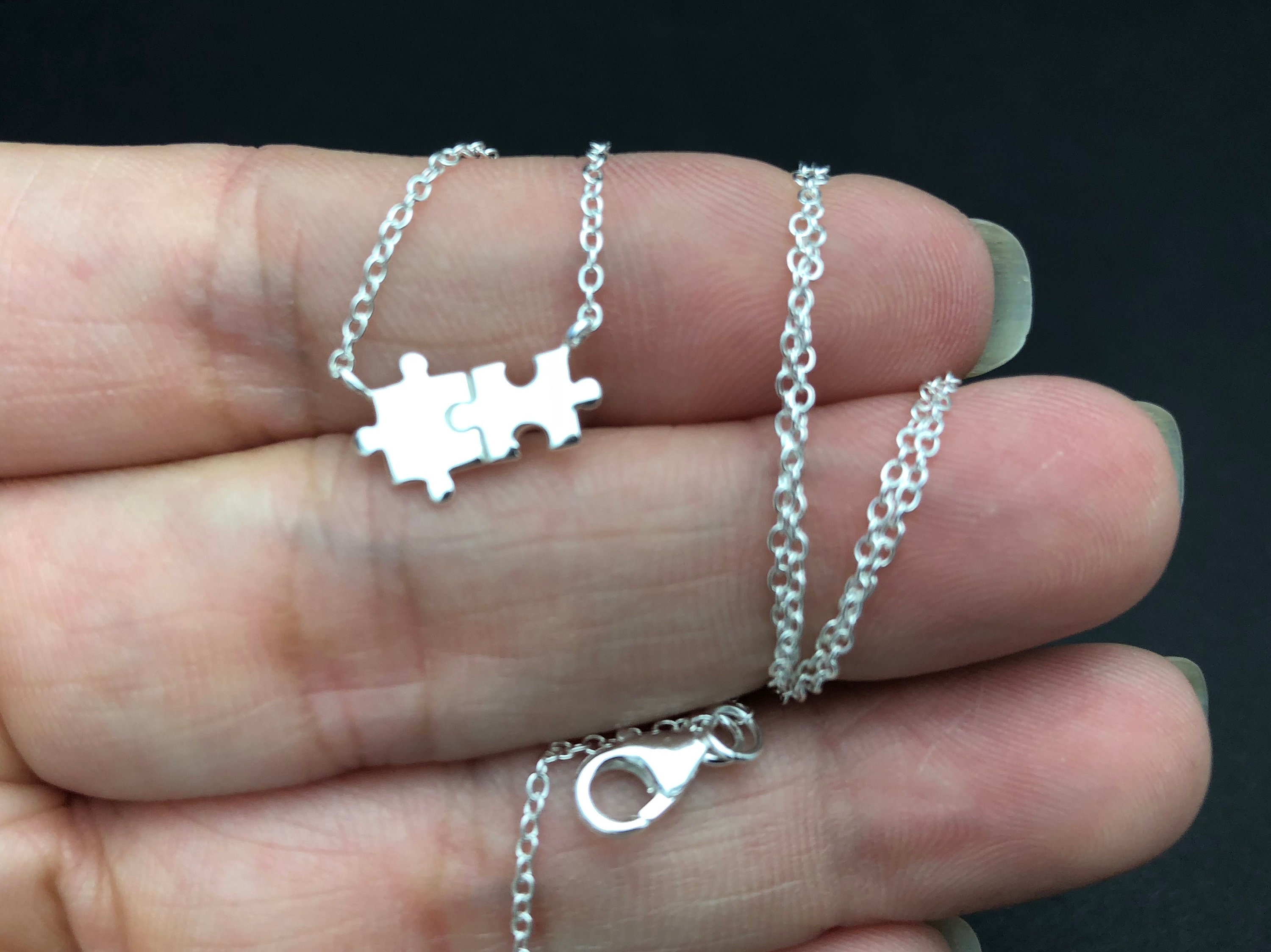 Sterling Silver Jigsaw Charm Necklace Puzzle Pieces Necklace Etsy
