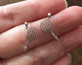 Sterling Silver Earrings, tennis racket  Studs Earrings, tennis racker  Earrings, Tiny Earrings, tennis racket ear studs