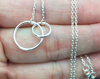 All Sterling silver Double Circles Necklace, Two Circles Eternity Necklace, Best Friends necklace, Sterling Silver Ring Necklace