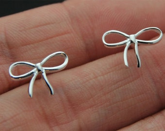 925 Sterling Silver Silver bow ear studs, bow cartilage stud - small bow Studs - bow post earring